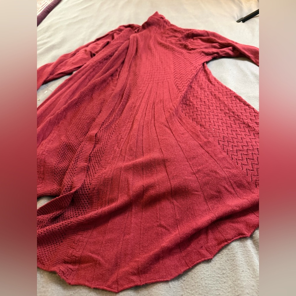 Red Open-Front Cardigan - Picture 5 of 7